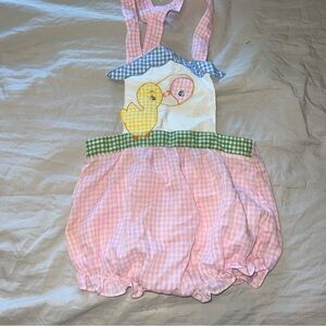 Vintage Little Ones Pink Duck Gingham Bubble Size 18 Months Romper